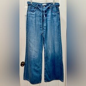 LOFT Wide Leg Belted Light Blue Denim Jeans